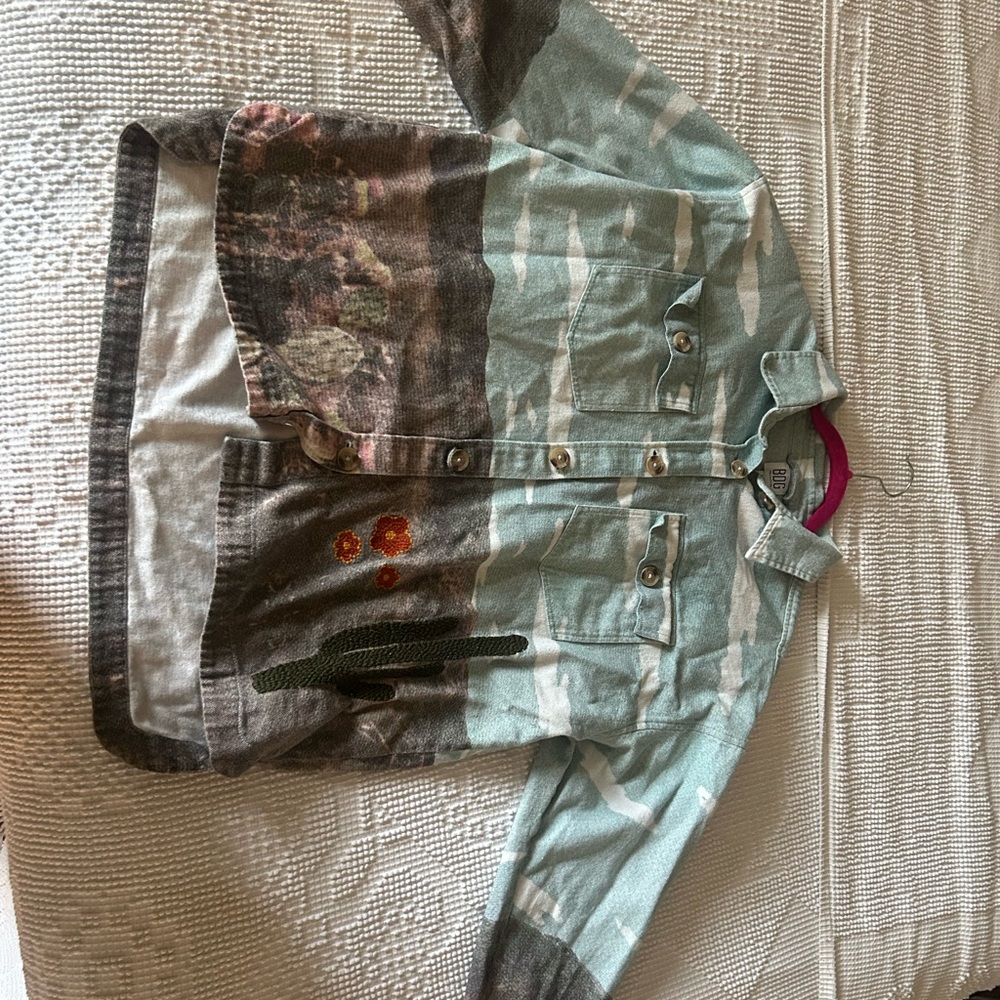 Embroidered Desert Scene Button-Up Jacket - Mint, Brown & Olive